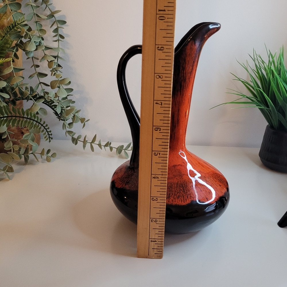 Vintage Evangeline Ware Drip Glaze Pottery Pitcher Jug Vase Rare Orange Brown
